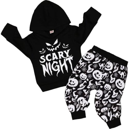 Baby Boy Halloween Clothes Set Ghost Printed Hoodies Hooded Sweatshirt Top Pants 1-4Y Infant Toddler Festival Costume Outfits