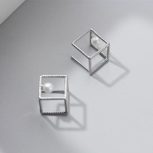 MODIAN Hollow Out Square Pearl Dangle Earring for Women Gift 925 Sterling Silver Geometric Drop Earring Korea Style Fine Jewelry