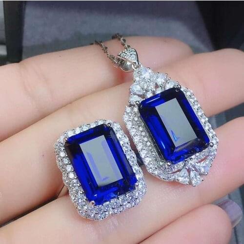 Real Natural Sapphire jewelry set Natural Real Sapphire 925 sterling silver 1pc pendant,1pc ring