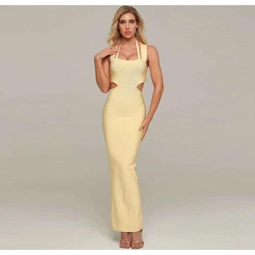 New Update Fashion Women Party Long Dress Bandage With Backless Design Yellow Girl Vestido Wholesale Online