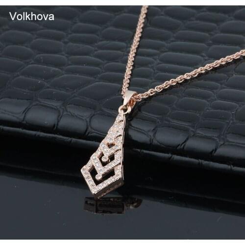 New Design Pendants 585 Rose Gold Color Copper Sword shape Pendant Necklace Shinning AAA Cubic zirconia Jewelry For Girl