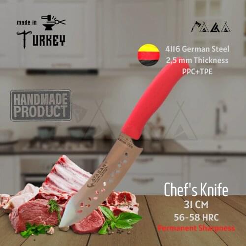 ATASAN Gold Series Curved Slotted Chef Knife 01 Kitchen Knives Handmade High Quality Professional Stainless Steel Boning Butcher