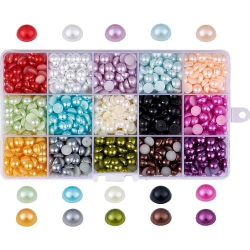 Pandahall 1 Box 4/6/8/10mm Half Round Flat Back Mixed Color Imitation Pearl ABS Acrylic Cabochons Gem Scrapbook DIY
