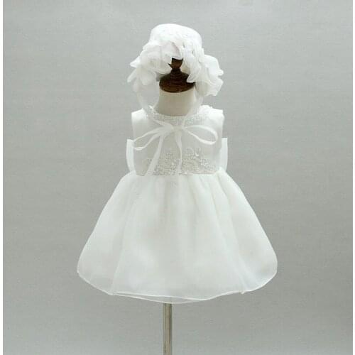 Baby Girl Sleeveless Dresses 1 Year Birthday Dress For Babies Girls Costumes Snow White Christening Gown Baptism Big Bow Girls