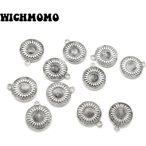 New 10pcs 18*15MM Handmade Retro Plated Zinc Alloy Round Sun Flowers Charms Pendants for DIY Jewelry Accessories