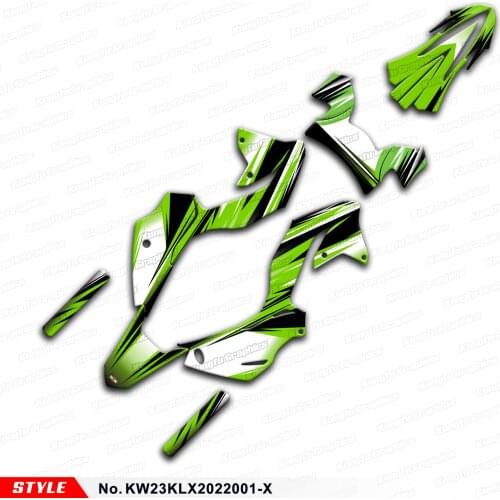 Aftermarket Custom Decals Motorcycle Graphics with Head Light Stickers for KLX230R 2020 2021 2022, Style No. KW232022001-X