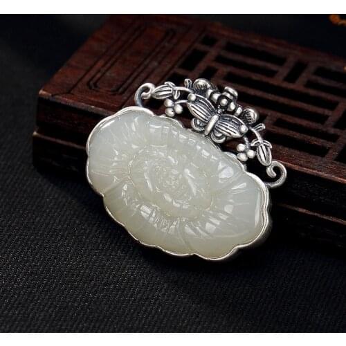 2018 Sale New Ammonite,ammolite S925 Pure Antique Mosaic And Tian Yu Butterfly High-end Sweater Chain Pendant Wholesale