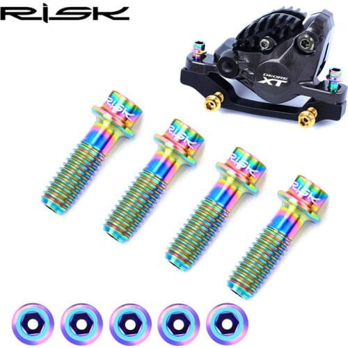 RISK 4pcs M6x18mm Titanium Alloy Disc Brake Fixing Bolts-SL Hollow Clamp XT Screws for MTB Mountain Bike Road Bicycle Parts