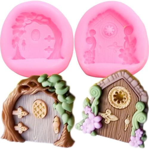 Fairy Garden Gate Door Silicone Mold Baby Party Cupcake Topper Fondant Cake Decorating Tools Chocolate Candy Clay Resin Mould