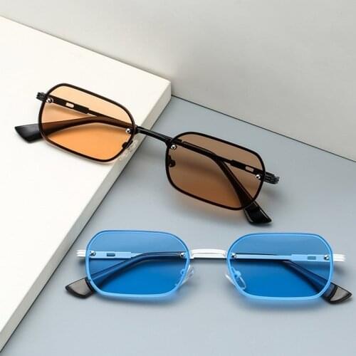 Metal Frame Ocean Lens Small Rectangle Sunglasses 2021 Brand Design Original Shades Rimless Sun Glasses Female Steampunk Glasses