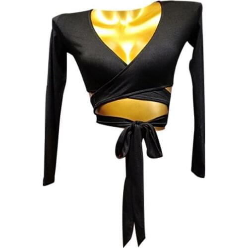 Hot Two Wear Dance Tops Latin Dance Clothes Black Tops Long Sleeve Dancing Wear Women Practice Tops Modren Dance Costume VDB1357