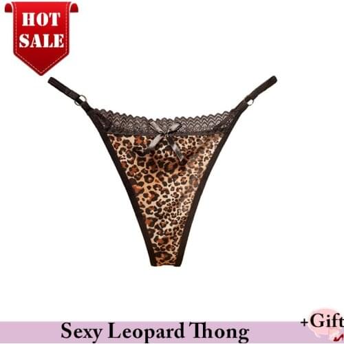 Women Sexy Lace Leopard print hot panties Breathable Panties Transparent G-String For Women Erotic Thong Panties Valentines gift