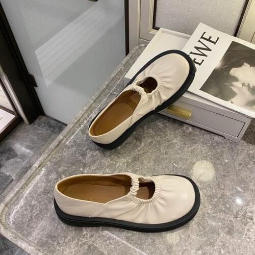 Spring new thin soft leather loafers retro one-step flat shoes versatile daily wrinkled casual leather womens single shoes