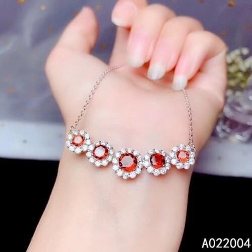 KJJEAXCMY Fine Jewelry 925 Sterling Silver inlaid Natural Garnet Female Pendant Necklace exquisite Support Detection