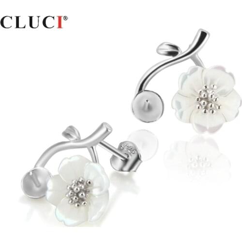 CLUCI Silver 925 Flower Earrings Fine Jewelry Zircon Pearl Mounting 925 Sterling Silver Stud Earring for Women Jewelry SE065SB