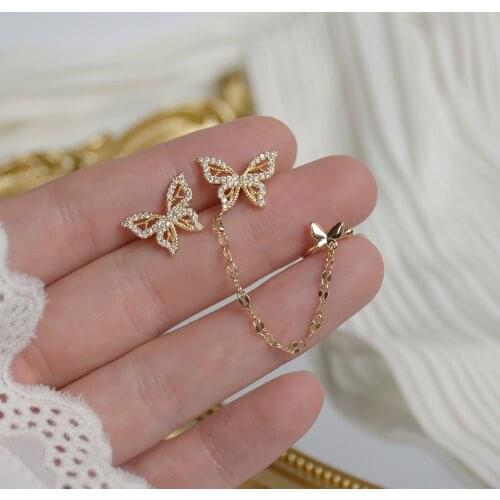 New Fashion Brand Jewelry 14K Gold Plated Butterfly Stud Earrings for Women Gift Shining Zircon Earrings