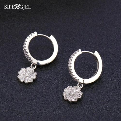 SIPENGJEL Charm Flower Pendant Circle Earrings Korean Style Huggie Hoop Earrings For Women Girls Jewelry 2021