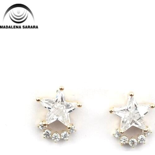 MADALENA SARARA S925 Needle Dangle Earring Red AAAA Cubic Zirconia And Crystal Inlaid Star Style Girls Earring