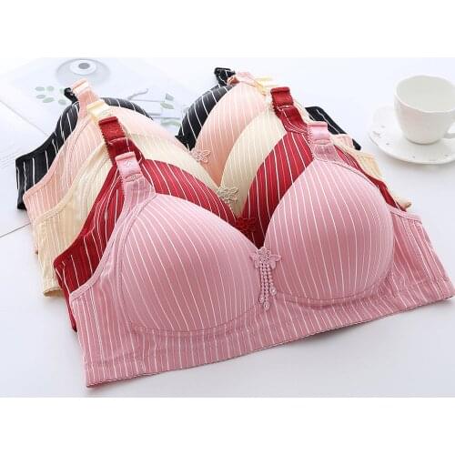 Women Bra For Push Up Wireless Striped Lingerie Light Padded Comfortable Brassiere Ladies Underwear Tops Plus Size 40-52