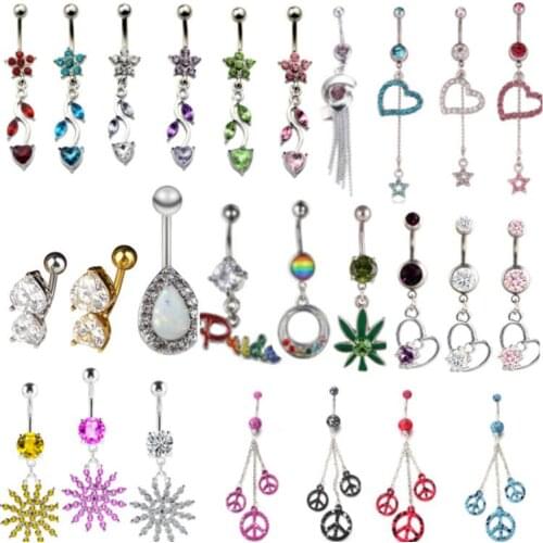1PCS Flower Dangle Belly Button Ring Opal Navel Piercing Stainless Steel Belly Piering Barbell Navel Ring Body Jeweley Ombligo
