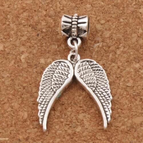 Double Angel Wing Charm Beads 33.8x19.1mm 16PCS Zinc Alloy Fit European Bracelets Jewelry DIY B220