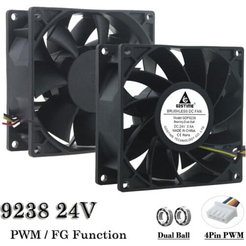 2pcs Big Airflow 9238 4pin PWM FG Funtion DC Fan 24V 9cm Dual Ball 92x92x38mm 92mm PC CPU Laptop Axial Cooling Fan High Pressure