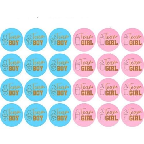 24pcs Blue Pink Hot Stamping Gender Reveal Sticker Team Boy & Girl Baby Shower Party Self-adhesive Sealing Sticker Party Supplie
