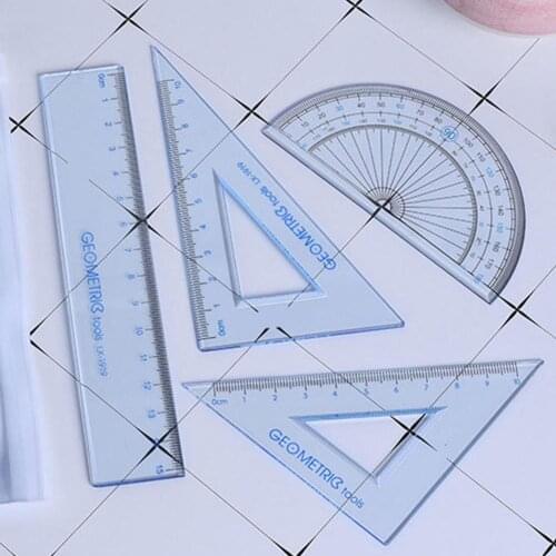 4pcs/set Protractor + Ruler students Drawing Measurement Math Geometry Triangle Ruler Straightedge Protractor kątomierz угломер