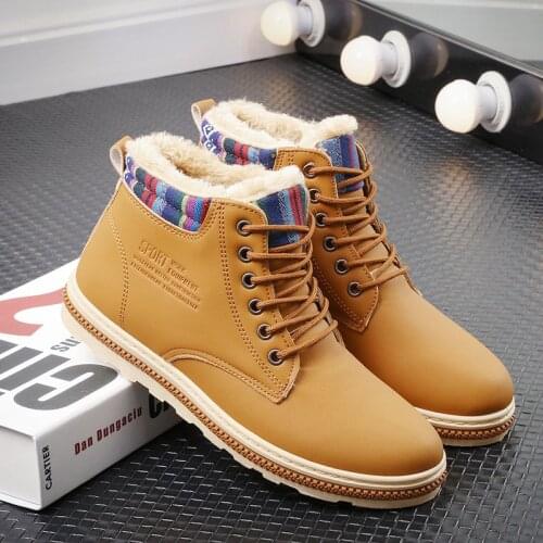 Fashion High top Men Ankle Boots Classic Fur Cotton Shoes Snow Boots Winte Men Warm Comfortable Men Casual Outdoor Work Boots