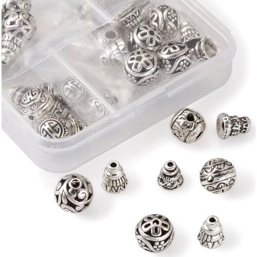 20set/box Guru Bead Sets Alloy Prayer Beads 3-Hole Round & Calabash Buddha Head Beads Cap Antique Silver Color Jewelry Making
