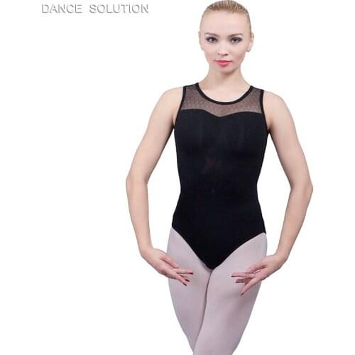 Black Dancing Leotard Mesh Keyhole Back Ballet Sleeveless Dancewear Woman & Adult Standard Practice Wear for Ballerina 01D0049