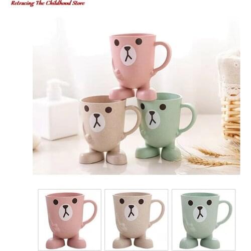 Baby Cute Cartoon Toothbrush Cup Infant Kids Learn Drink Feeding Bottles Children Anti-falling Water Training Cups