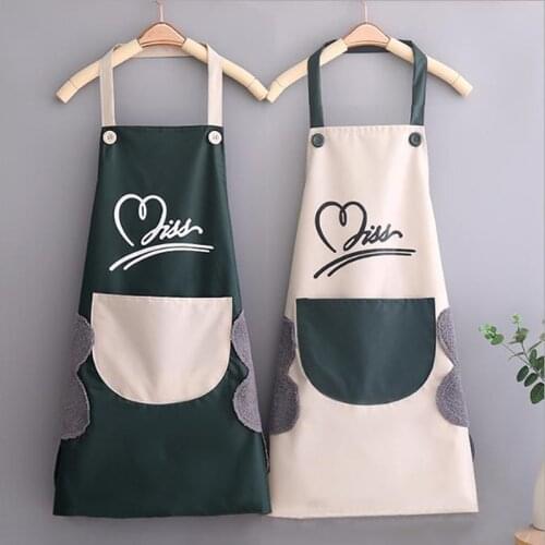 Household Waterproof Hand-wiping Kitchen Apron Heart Love Waterproof Polyester Apron Adult Bibs Home Aprons Kitchen Accessory