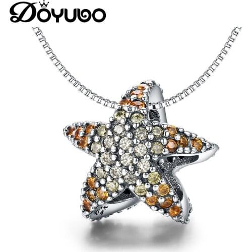 DOYUBO Classical 925 Sterling Silver Ocean Starfish Charms Necklace For Lady Real Silver DIY Cubic Zircon Charms Chains AKK012