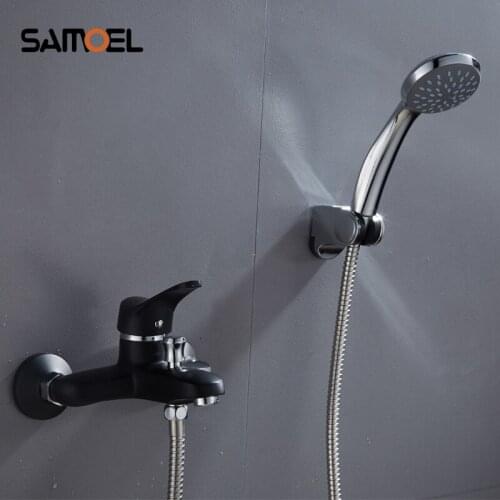 New black bathroom fixture waterfall restroom bath shower faucets system wall mounted bathtub rain shower mixer set PL8002