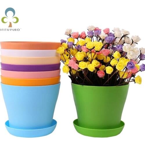 5pcs Resin Plastic Flowerpot With Tray 10*8.5cm Mini Flower Pots for Succulent Plant Nursery Pots Garden Plants Flower Pot GYH
