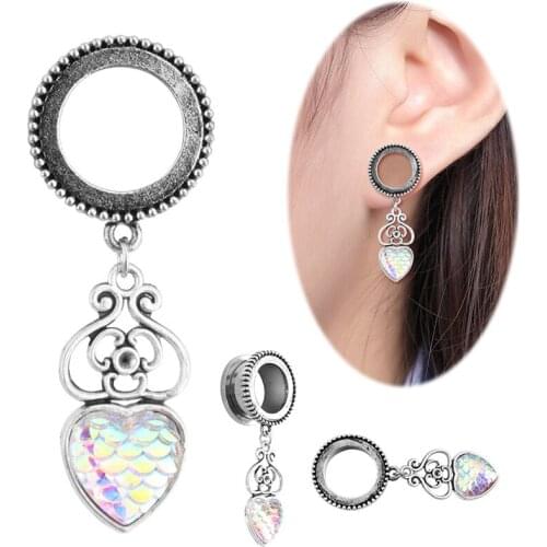 Hot sale new retro love color fish scales pendant auricle stainless steel pulley ear plugs