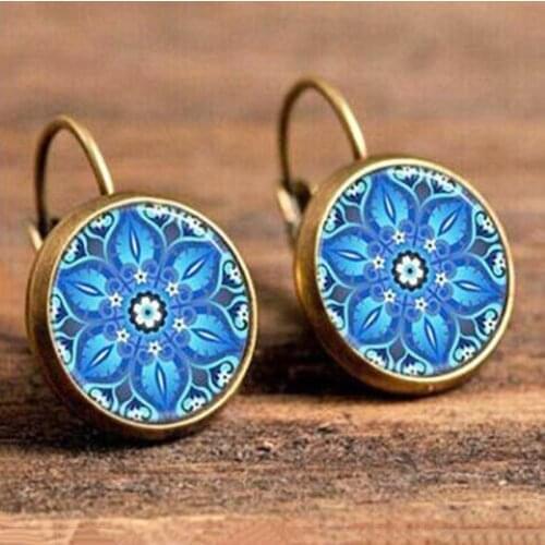 Hot Mandala symbol amulet Flower Drop Earrings For Women Vintage bohemia Jewelry Geometric Round Earrings boucles d'oreilles