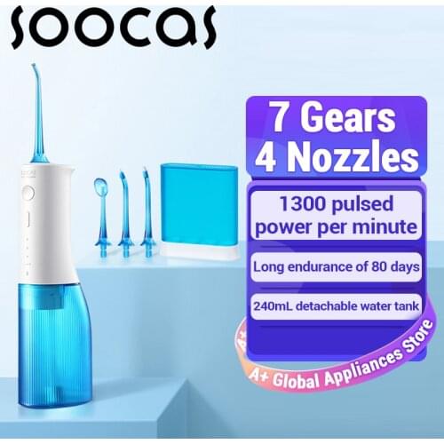 SOOCAS W3 Pro Water Flosser Teeth 4 Type Nozzle Cleaner Oral Irrigator Type-c Rechargeable Cleaner 7-modes Water Tank Removeable