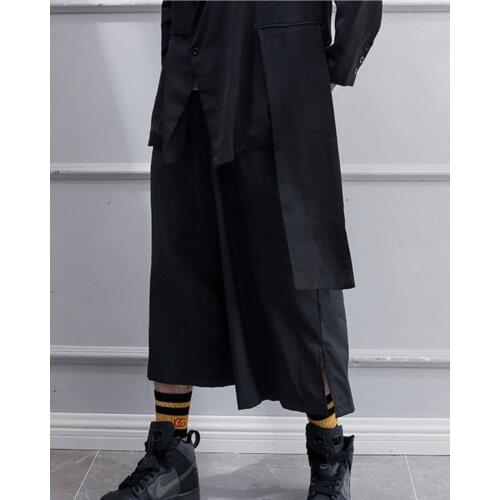 Spring and summer 2021 new Capris Black Loose casual solid color pocket micro elastic dance mens wide leg pants