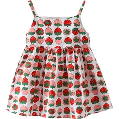 Summer Pink and Red Strawberry Design Girl Princess Dress Cute Newborn Toddlers Sleveless Kids Clothes Cotton Baby Outfits