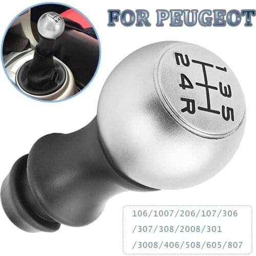 Matte Silver 5 Speed Car Gear Shift Knob Lever Alloy Shifter Gearstick For Peugeot 106 1007 206 107 306 307 308 2008 301 3008