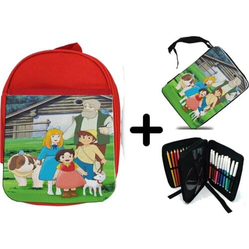 MERCHANDMANIA PACK red backpack and HEIDIs old series ANIME school material kids custom offer