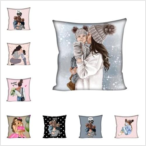 Fashion Cute Cartoon Super Mama Cushion Cover 45x45cm Decor Mom and Baby Pillow Case for Sofa Home Super Daddy Pillowcase