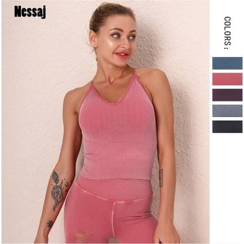 Nessaj Women Seamless Top Sports Bra Women Fitness Tank Top Breathable Running Vest Push Up Female Fitness Athletic Sports Wear