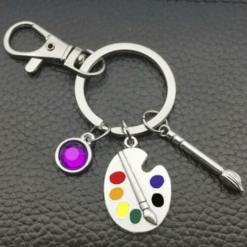 New Painter Tools-palette and Brush Keychain Personality Nine-color Birth Stone Pendant Keychain DIY Suitable for Keychain