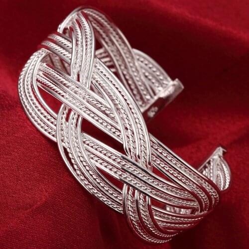 New Fashion Bracelet 925 Sterling Silver Twisted Weaving Open Big Bangles For Women Men Trendy Jewelry
