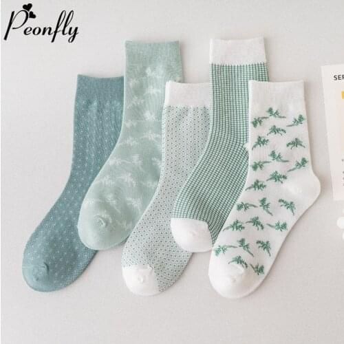 PEONFLY Womens Socks Korean Branches Leaves Printed Cotton Socks Cute Funny Happy Kawaii Socks For Girl Christmas Gift