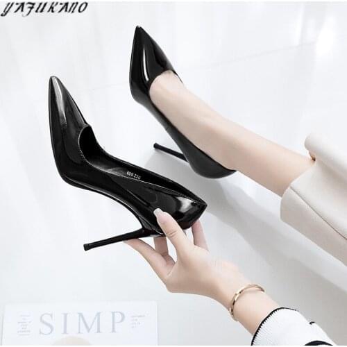 Sexy Wine Red Patent Leather Women Pumps Brand Design Thin Heels Pointed Toe Bridesmaid Wedding Shoes High Quality Single Shoes