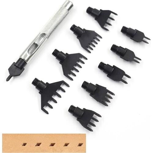 Leather Flat Punch Tool Set Steel Handle Can Replacement Head Belt Hole Punching Leather Rope Weaving Chisel Craft Tool